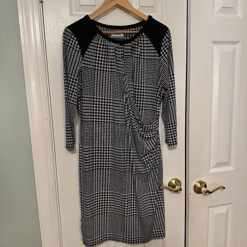 3/4 Sleeve Faux Wrap Keyhole Neck Dress